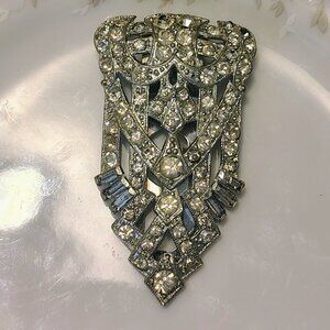 Vtg 30s Art Deco Coro Paste Rhinestones Large Brooch Glamour & Sparkle Fur Clip
